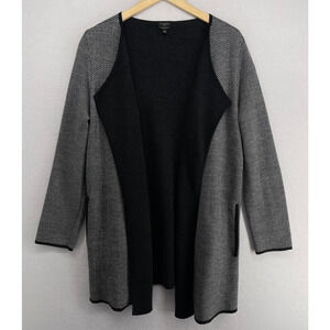 TALBOTS Cardigan 1X Plus Open Drape Front Sweater Coat Merino Wool Chevron Black